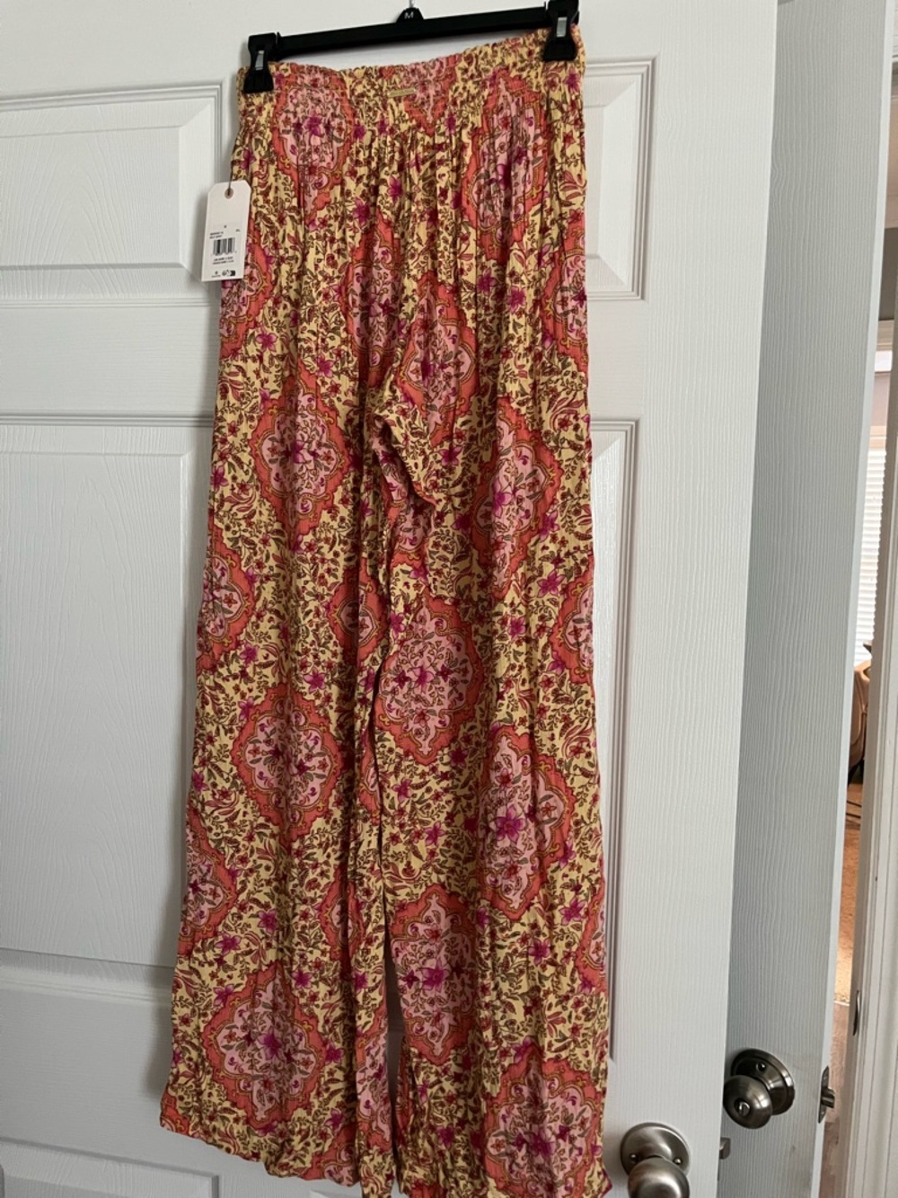 Roxy Pink & Gold Boho Maxi pants with slits
